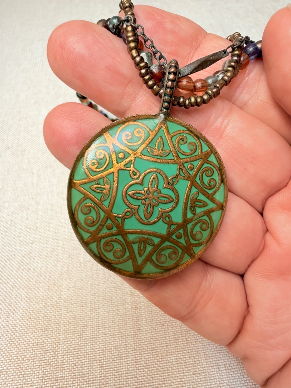 Vintage Reversible Medallion Pendant Necklace Nina Ricci Avon